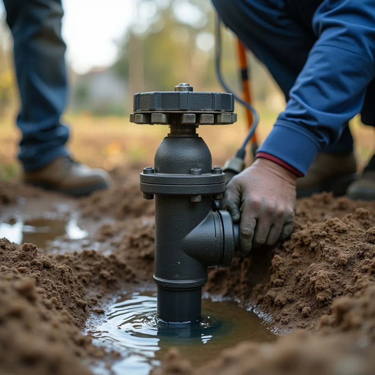 Backwater valve installed on a sewer lateral to protect an Oakland home from backups