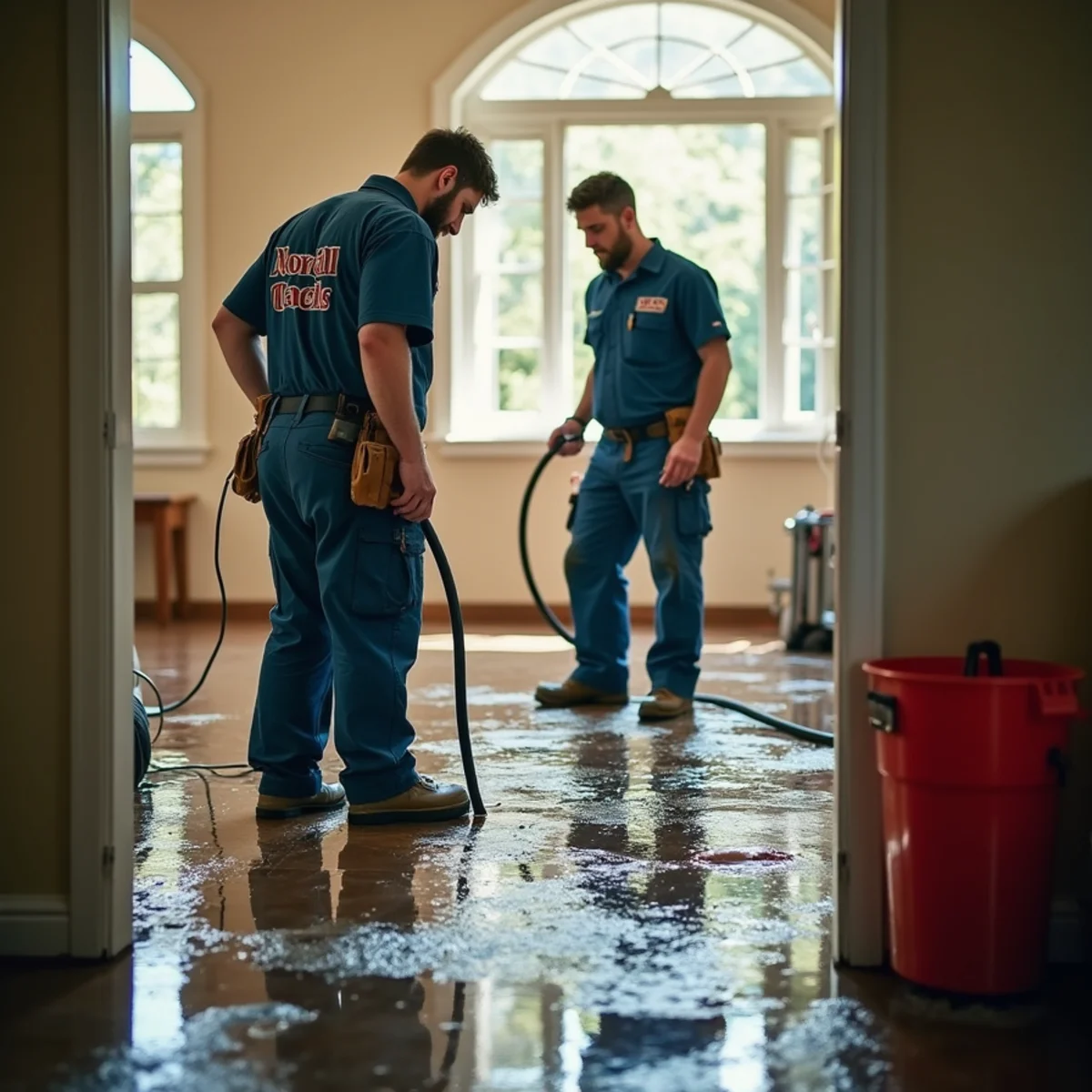 Standing water in an Oakland home's lower level after a storm