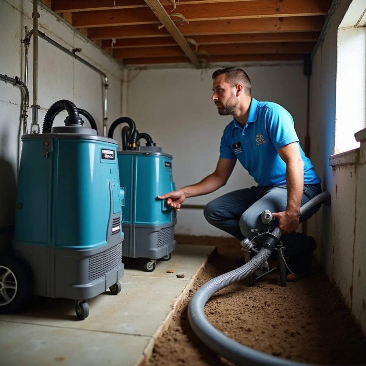 Basement Flooding Restoration process — technicians using professional equipment at an Oakland property