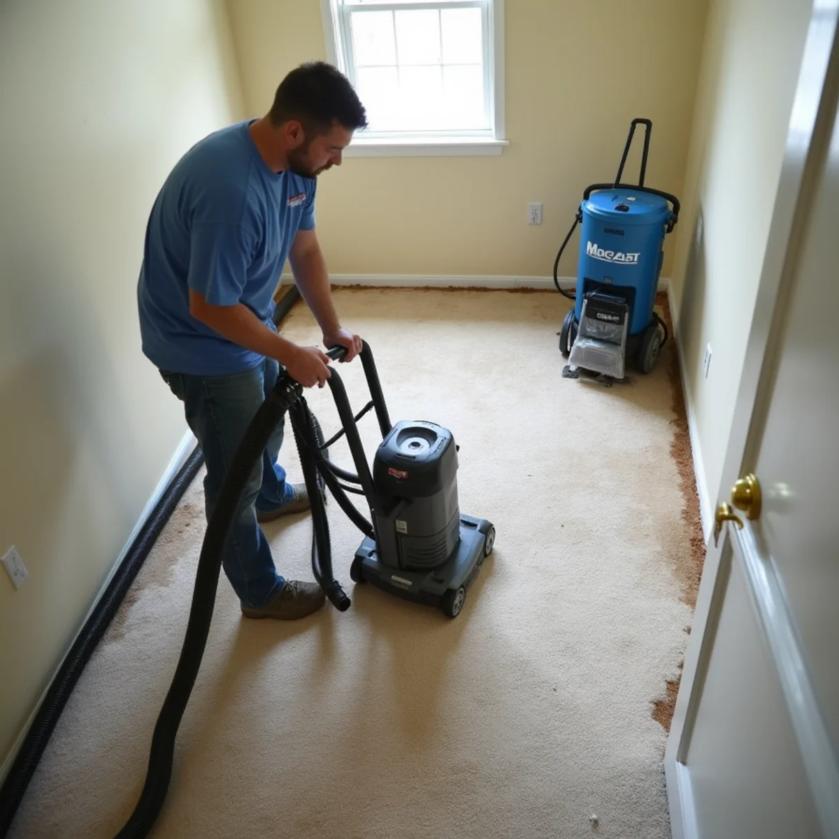 Carpet Water Damage Restoration in progress at an Oakland property — technicians at work