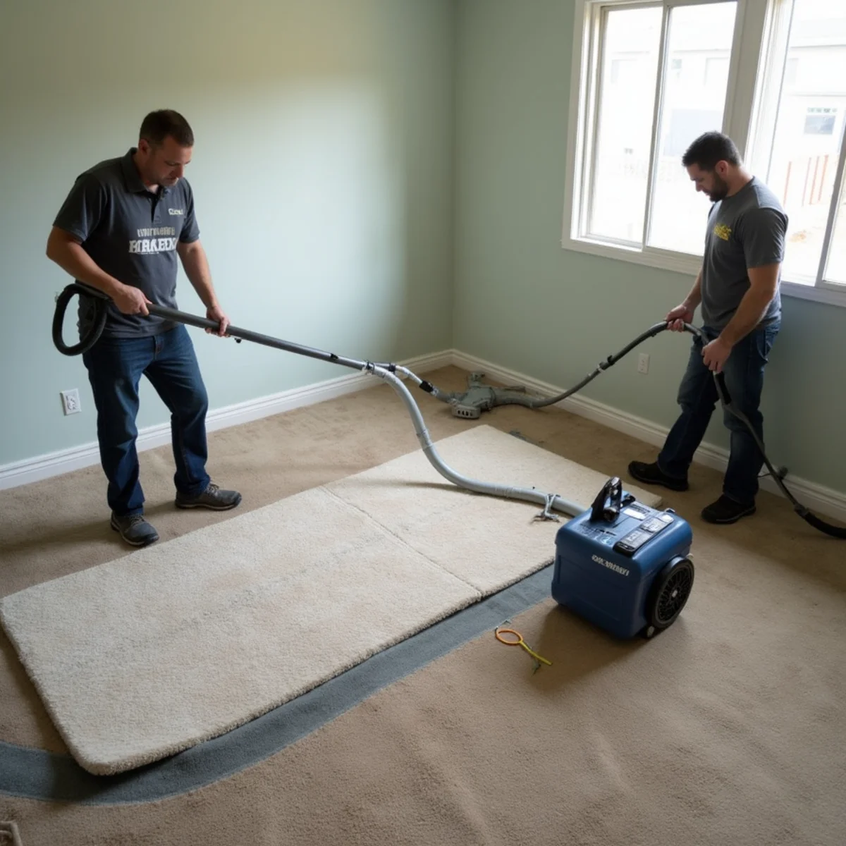 Carpet Water Damage Restoration process — technicians using professional equipment at an Oakland property