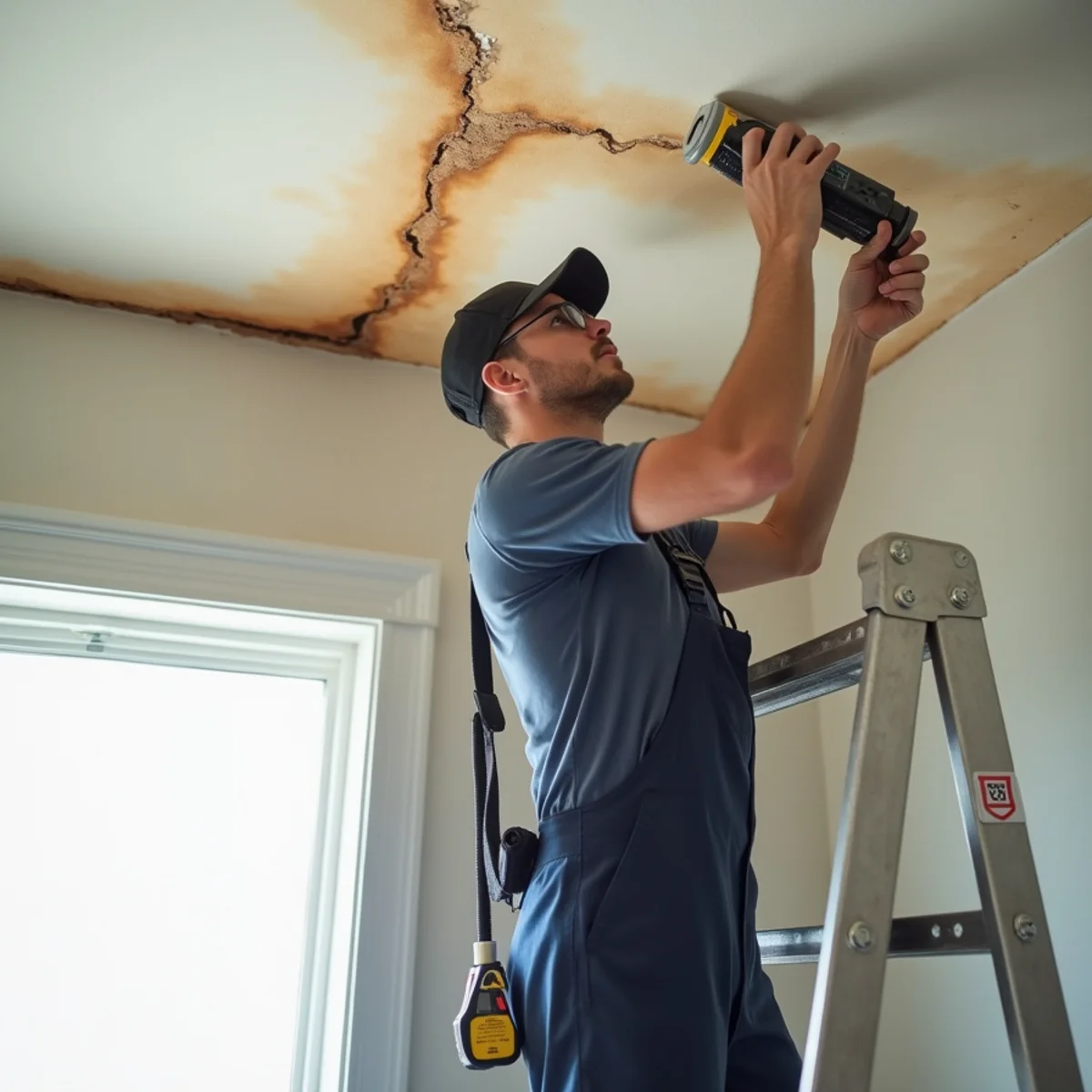 Ceiling Water Damage Repair in progress at an Oakland property — technicians at work