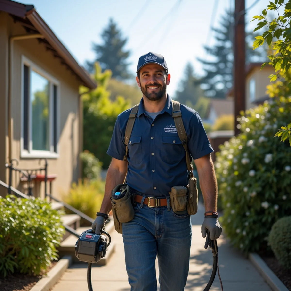 Water damage restoration technician working at a home in the Dimond District of Oakland