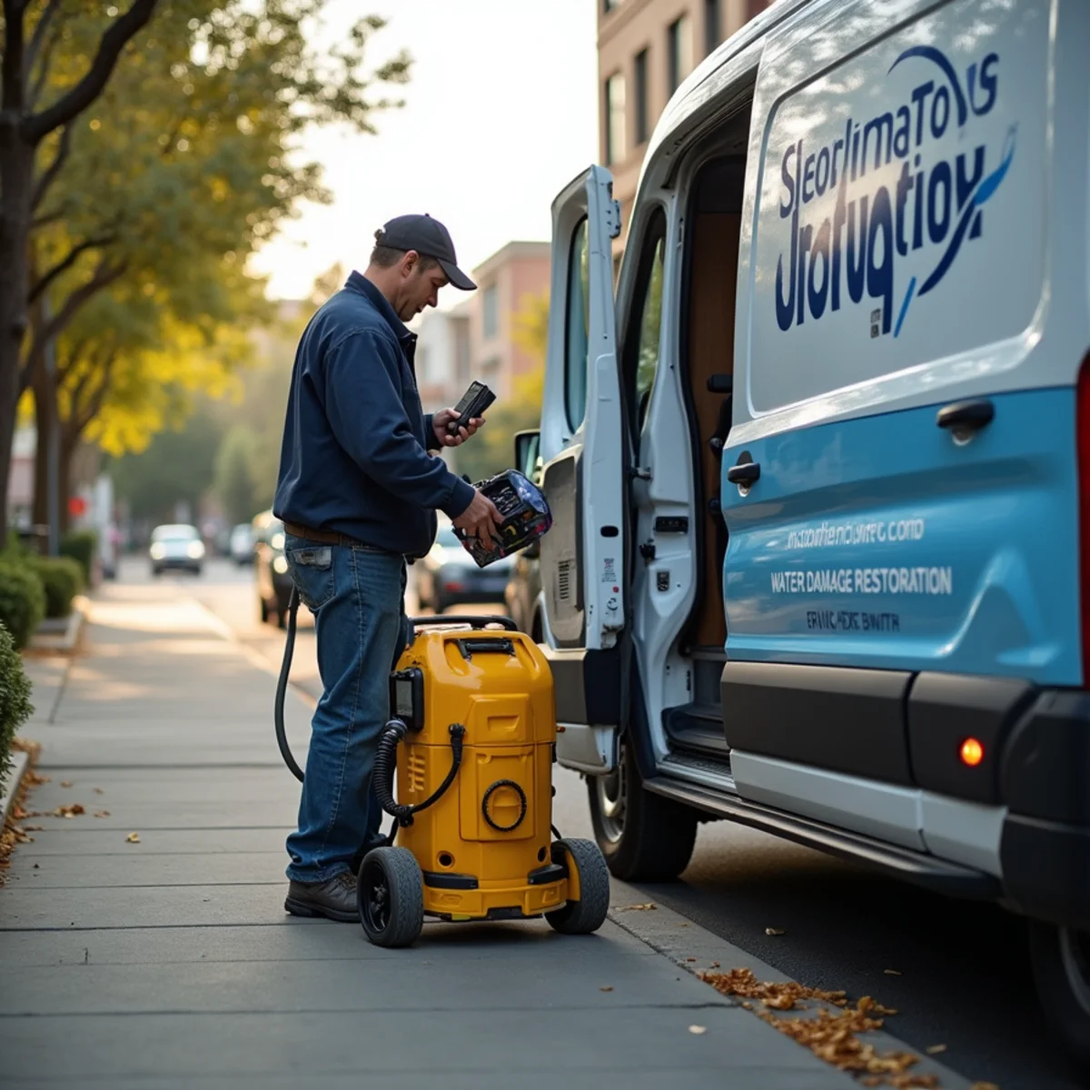 Water damage restoration crew responding to a home in Downtown Oakland