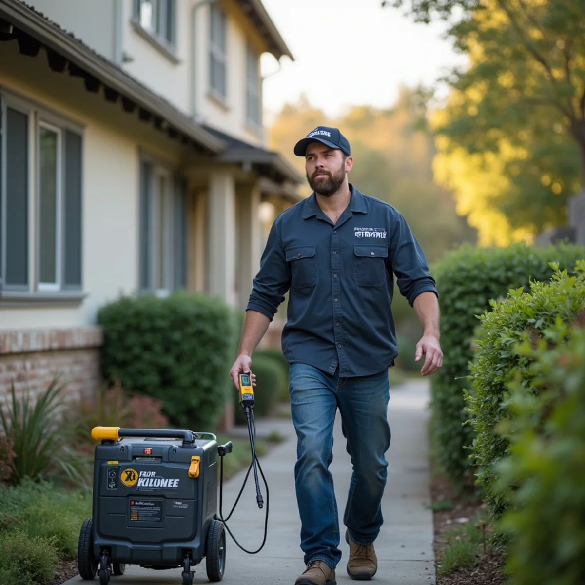 Water damage restoration technician working at a home in Fremont, CA