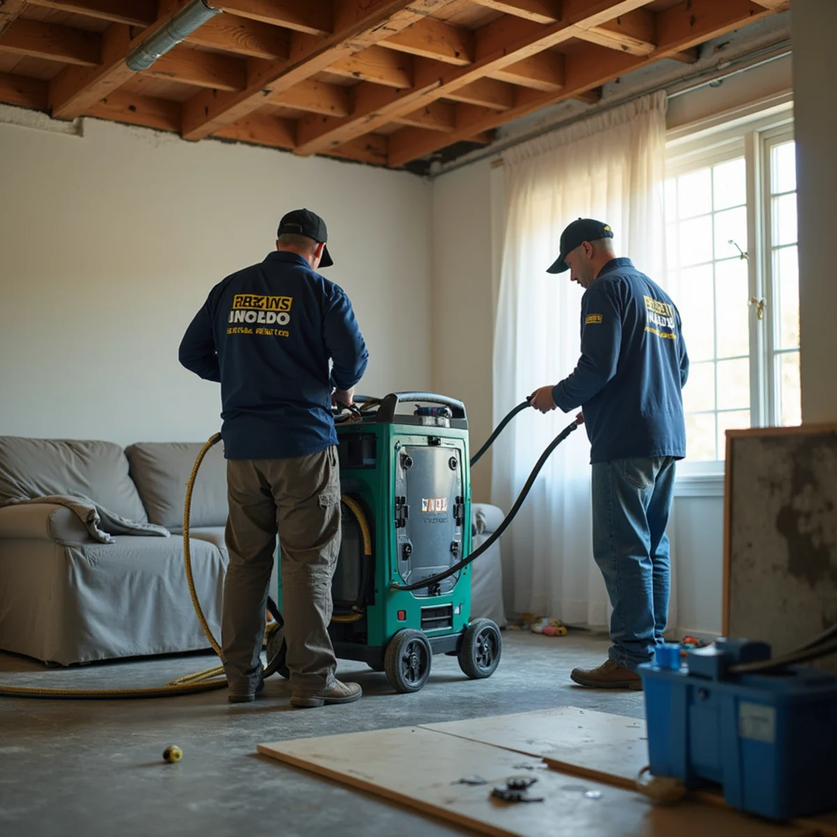 Drying equipment running in an Oakland home during the structural drying phase