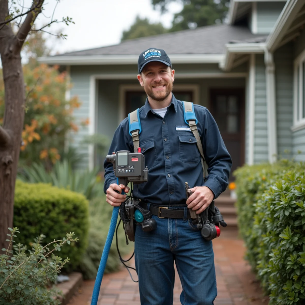 Water damage restoration technician working at a home in Millsmont, Oakland