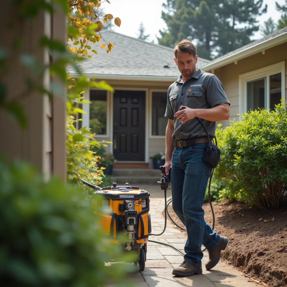 Water damage restoration technician working at a home in Montclair, Oakland