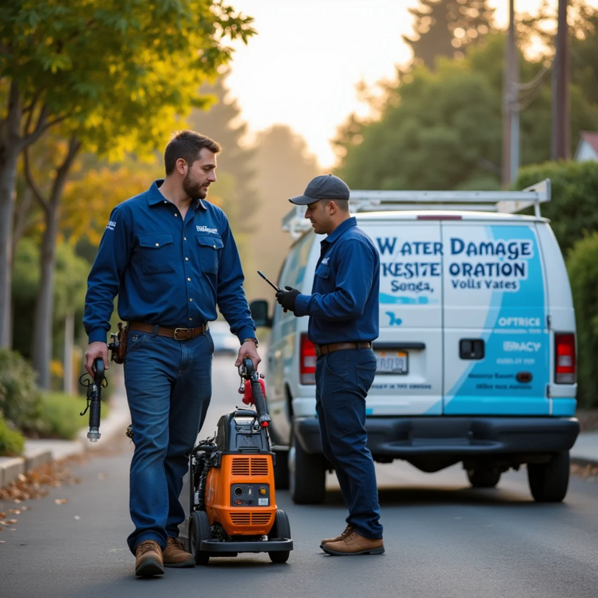 Water damage restoration crew responding to a home in Moraga