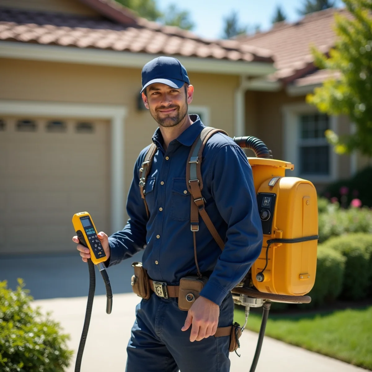 Water damage restoration technician working at a home in Mountain View, CA