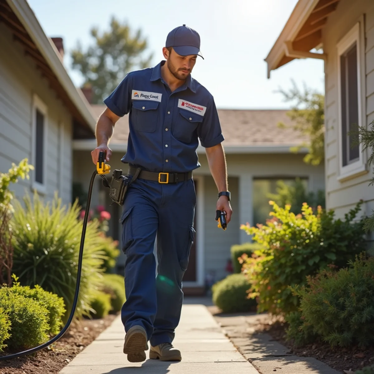 Water damage restoration technician working at a home in Newark, CA
