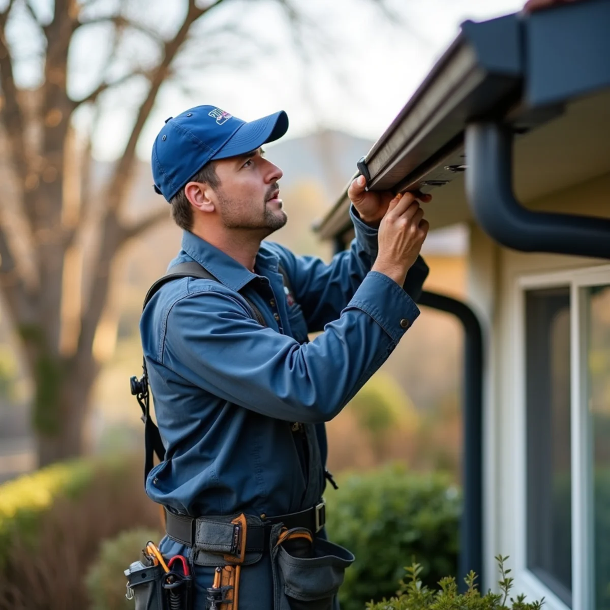 Oakland homeowner cleaning gutters to prepare for winter atmospheric river storms