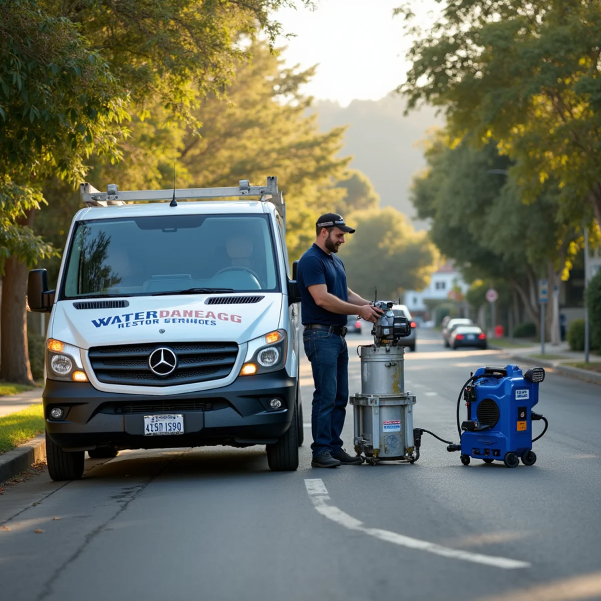 Water damage restoration crew responding to a home in Orinda
