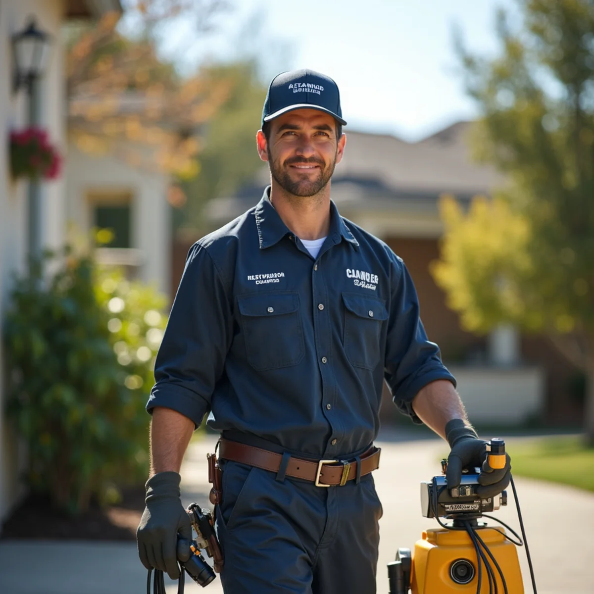 Water damage restoration technician working at a home in Pleasant Hill, CA
