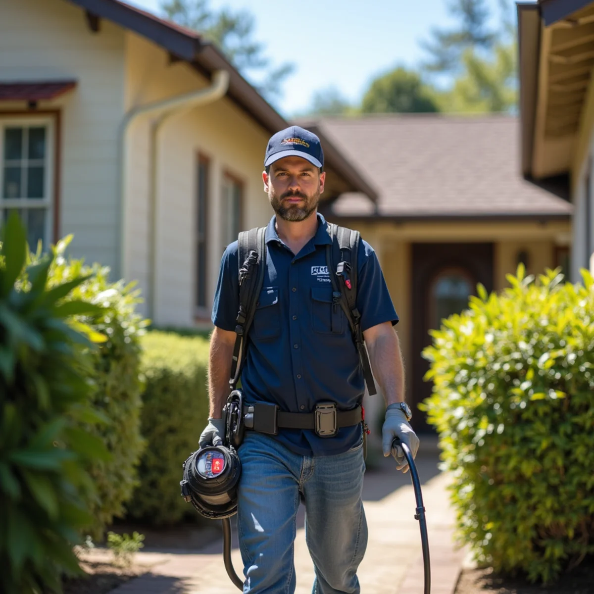 Water damage restoration technician working at a home in Redwood City, CA