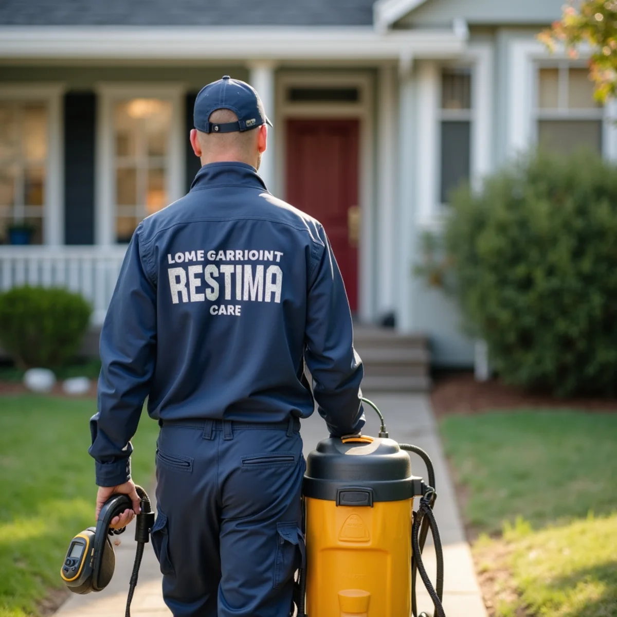Water damage restoration technician working at a home in San Leandro, CA