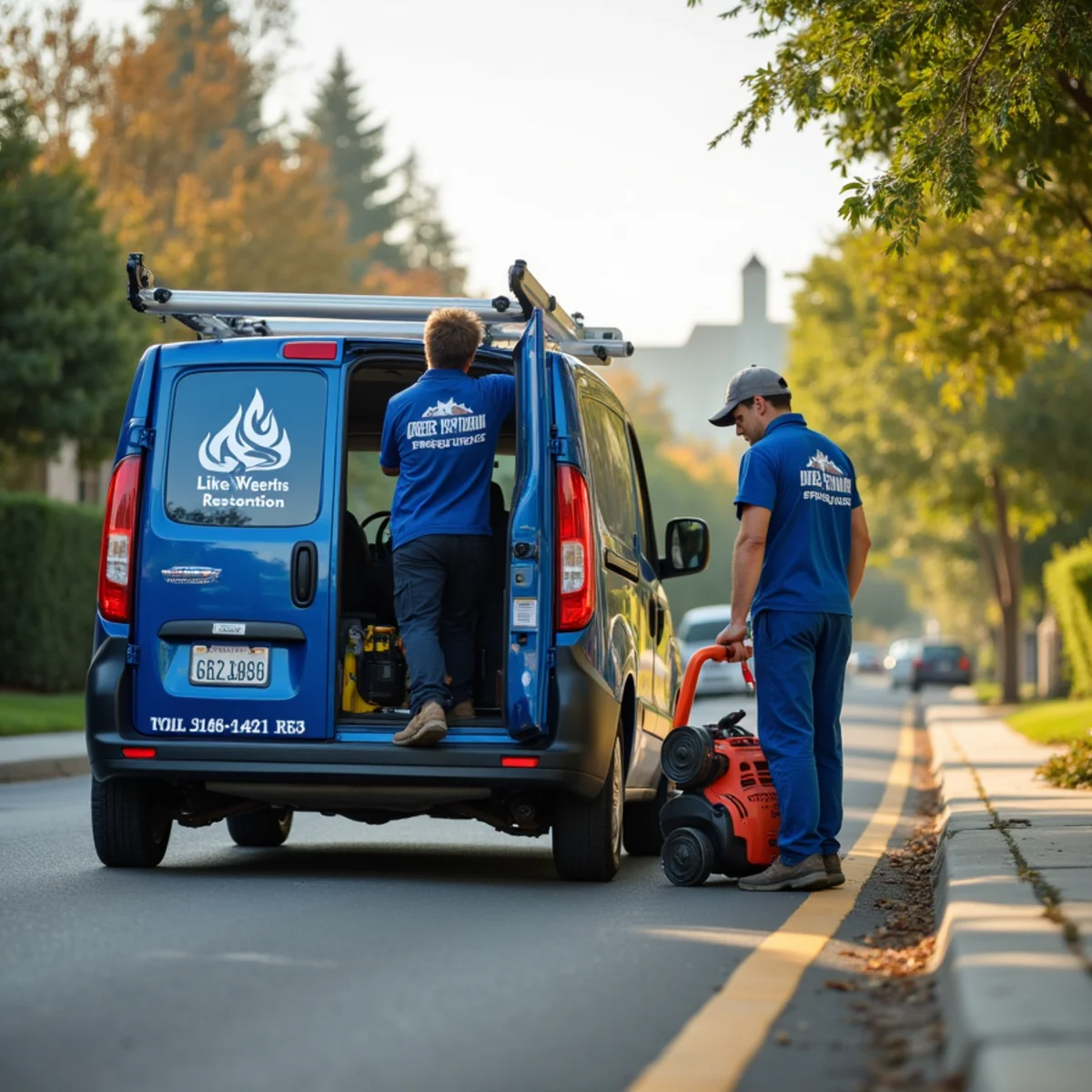 Water damage restoration crew responding to a home in San Ramon