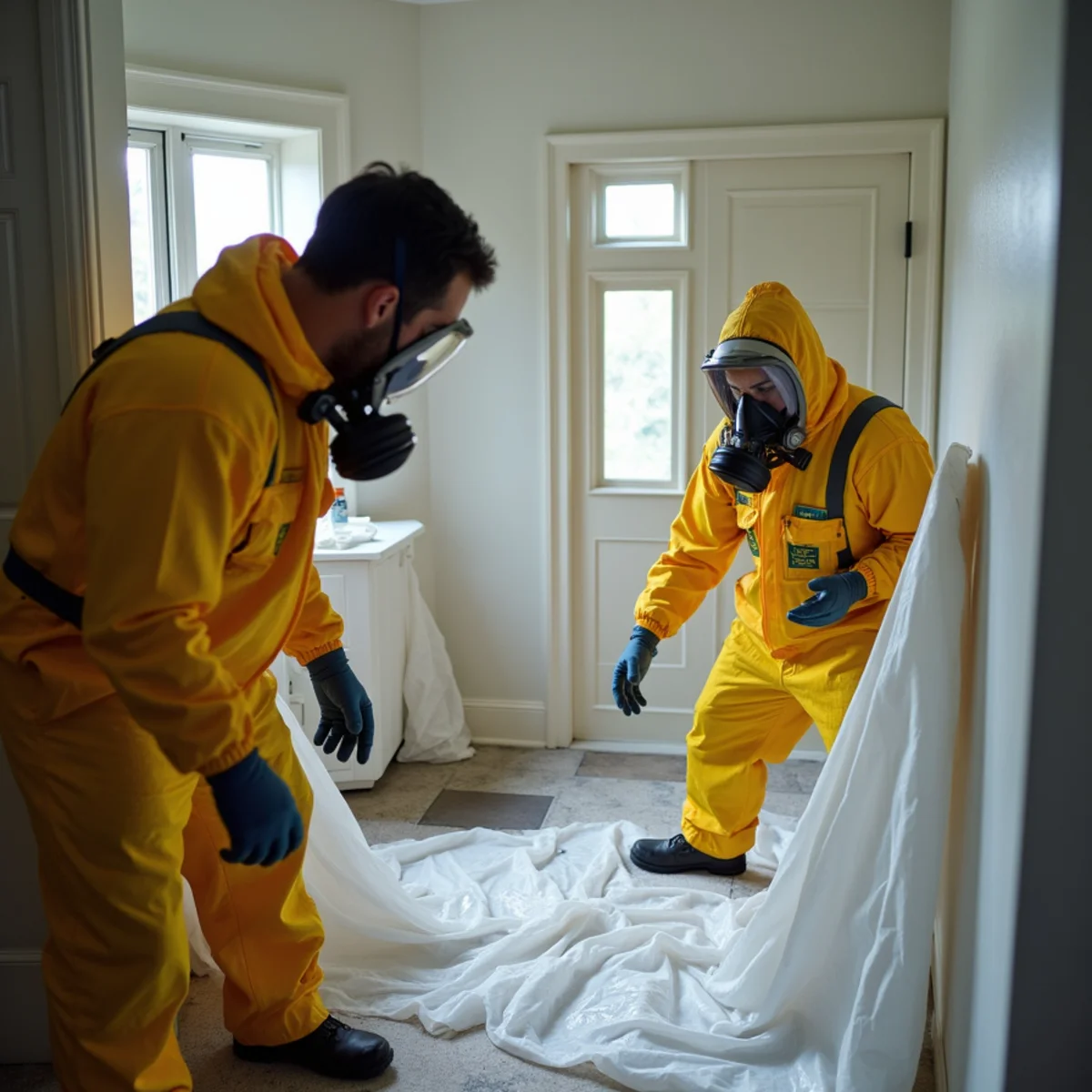 Sewage Cleanup & Restoration in progress at an Oakland property — technicians at work