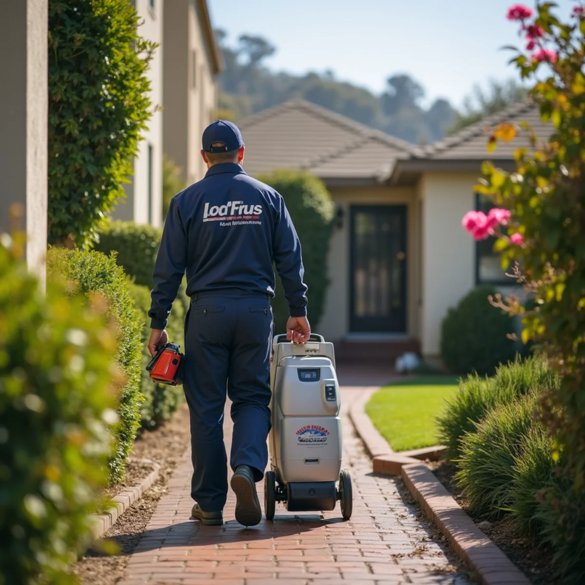 Water damage restoration technician working at a home in South San Francisco, CA