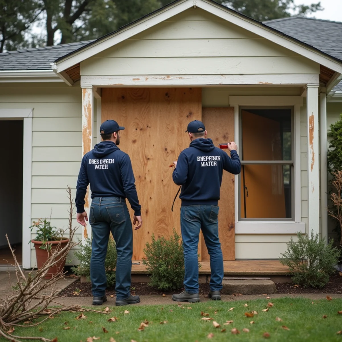 Storm Damage Restoration in progress at an Oakland property — technicians at work