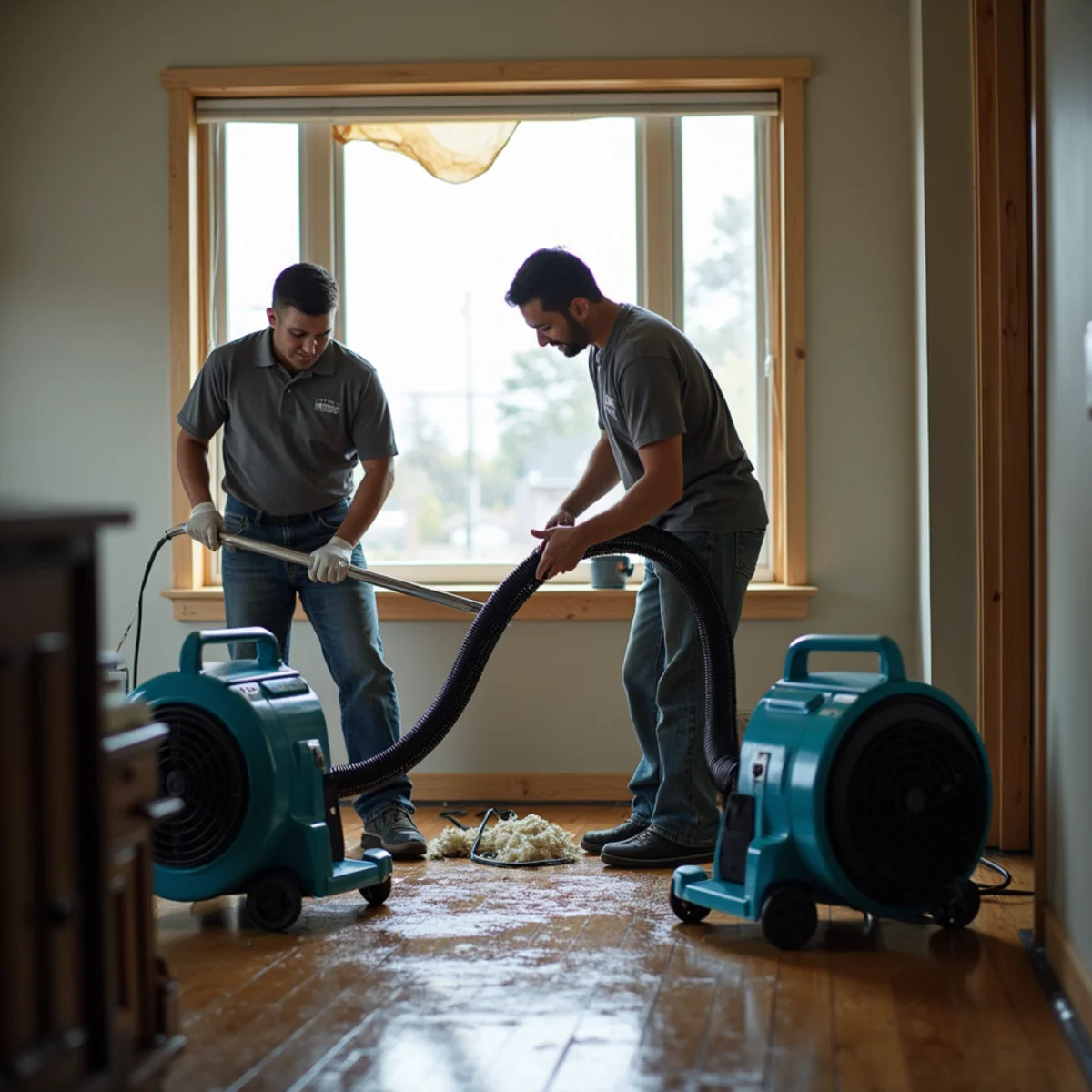 Storm Damage Restoration process — technicians using professional equipment at an Oakland property