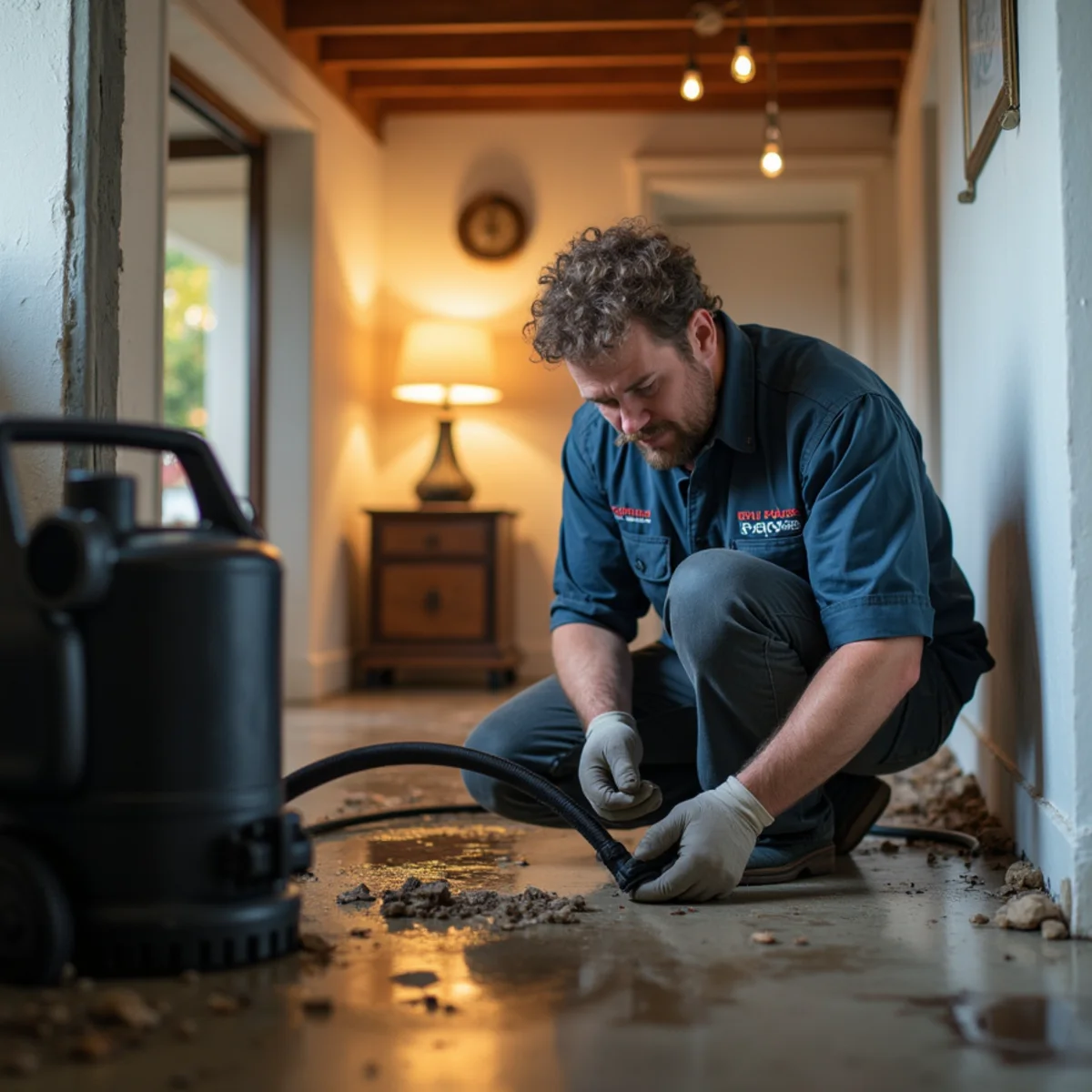 Homeowner testing a sump pump in an Oakland basement before storm season