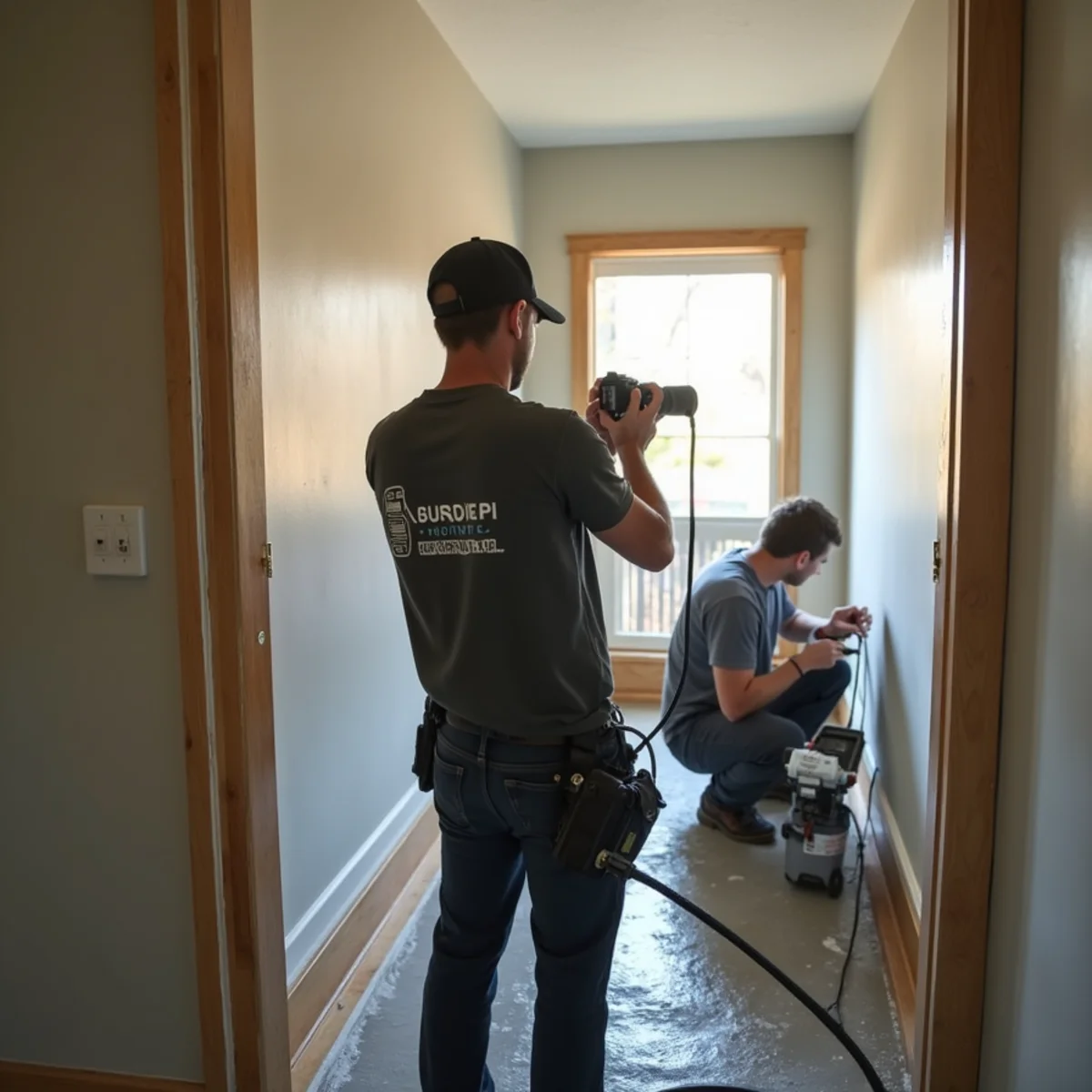 Oakland homeowner photographing water damage to document an insurance claim
